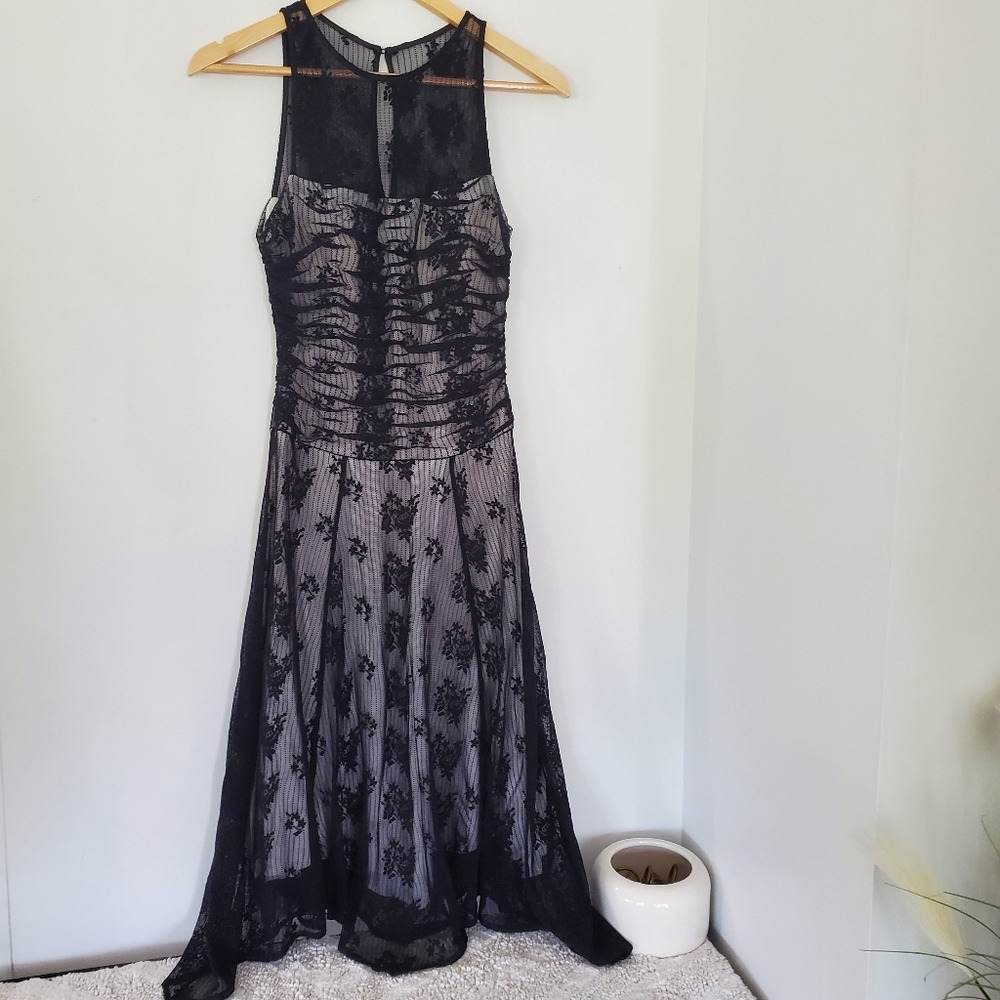 SANGRIA 6 Black Mesh Lace Sleeveless Midi Dress Fit Flare Whimsigoth Fairy Witch
